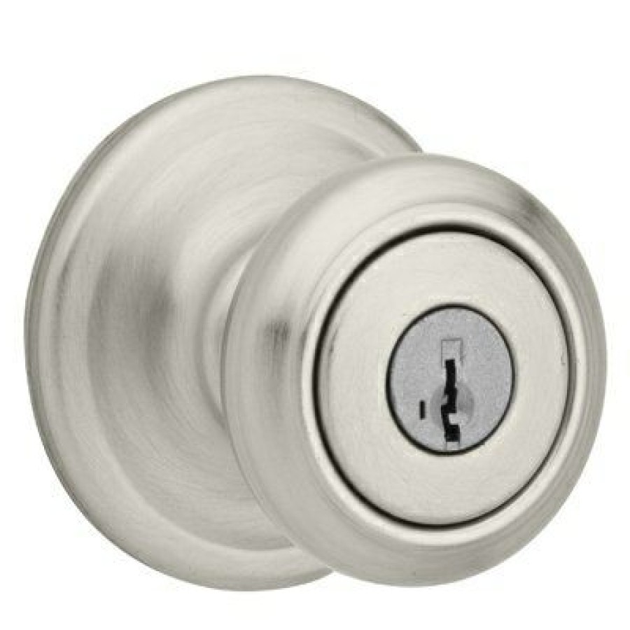 Hardware * | Signature Satin Nickel Cameron Entry Knob Lockset With Smartkey Kwikset Excellent Quality