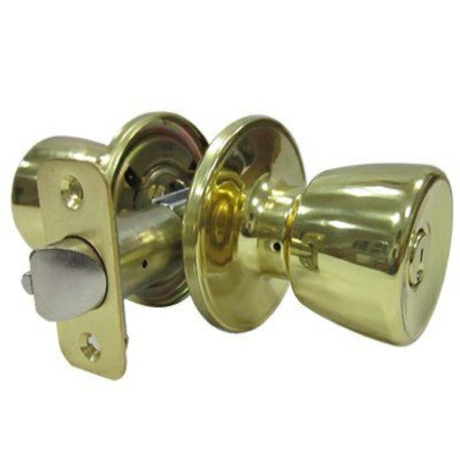 Hardware * | Entry Lockset, Medium Tulip-Style Knob, Polished Brass Truguard Top Selling