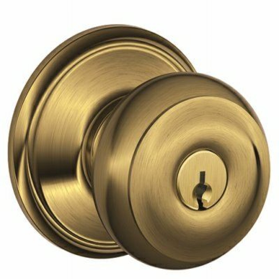 Hardware * | Antique Brass Georgian Entry Lockset Schlage Premium Product