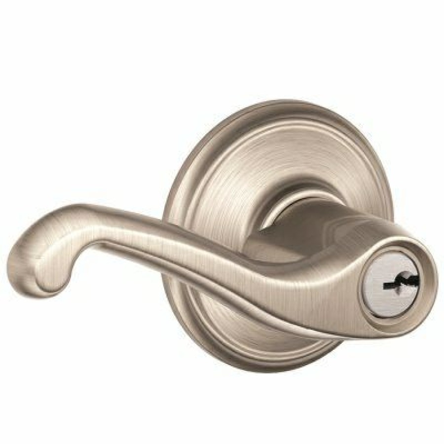 Hardware * | Satin Nickel Flair Lever Design Entry Lockset Schlage Outlet Sale