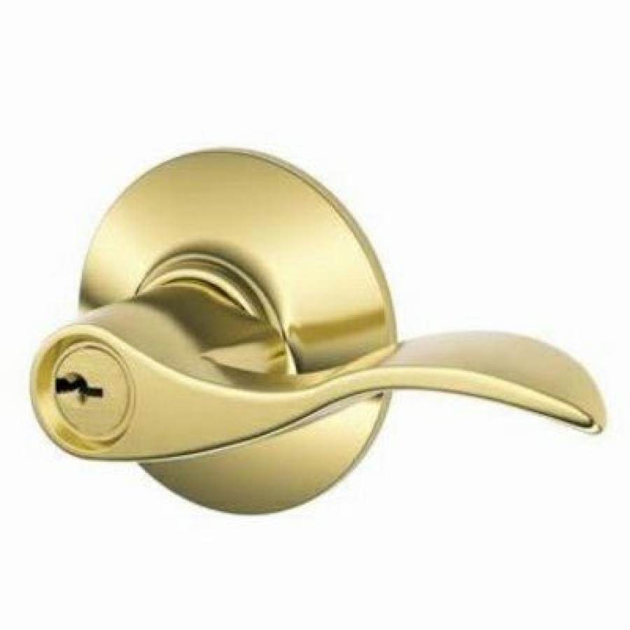 Hardware * | Bright Brass, Accent Design, Entry Lever Lockset Schlage Exceptional Design