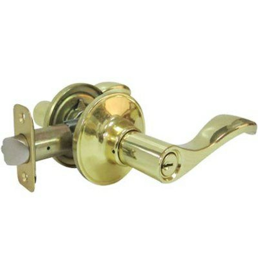 Hardware * | Reversible Naples Entry Lever Lockset, Polished Brass Tru Guard Hot Selling