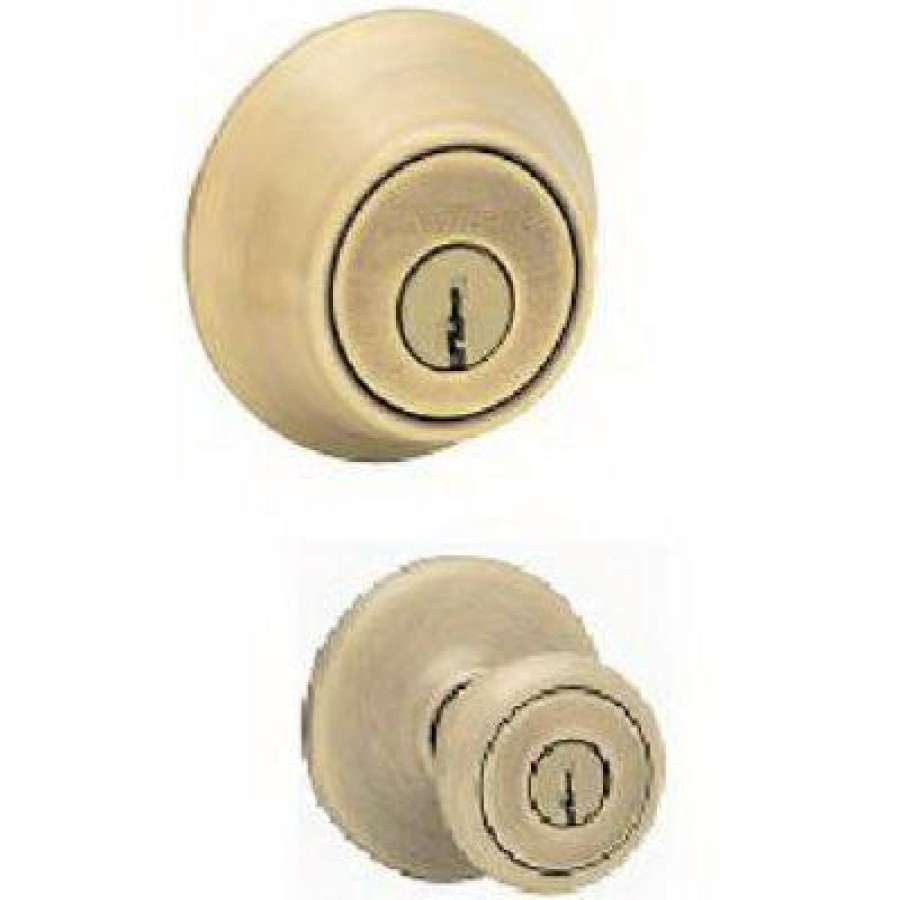 Hardware * | Security Tylo Entry Lockset And Deadbolt Combo Pack, Antique Brass Kwikset Top Selling