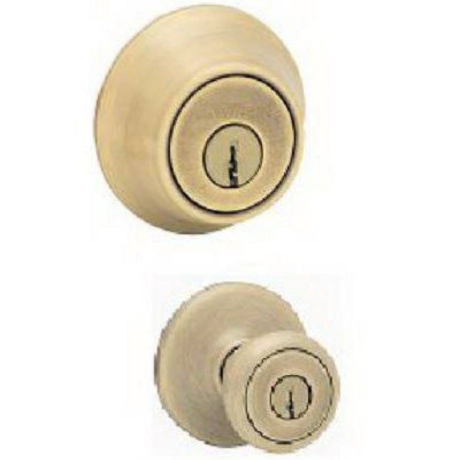 Hardware * | Security Tylo Entry Lockset And Deadbolt Combo Pack, Antique Brass Kwikset Trend Model