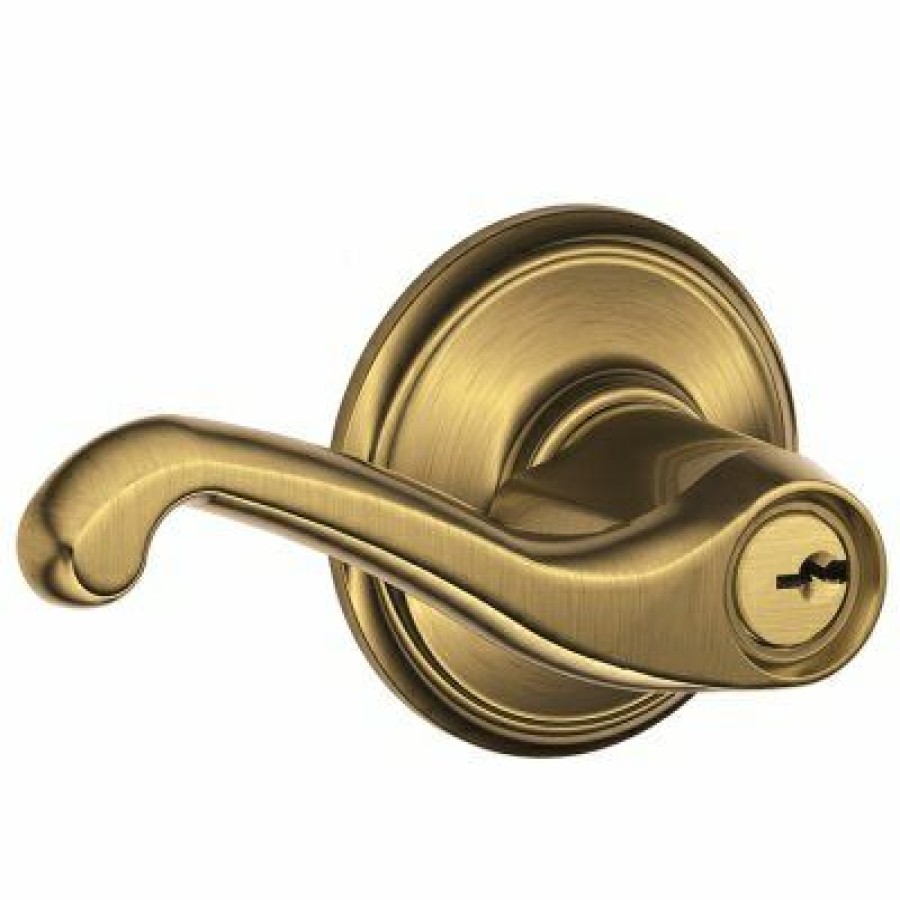 Hardware * | Entry Lockset, Flair Knob, Antique Brass, Fits 2-3/8 & 2-3/4-In. Backsets Schlage The Varied Pattern