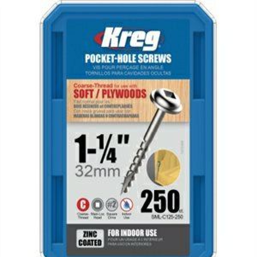 Hardware * | Pocket Hole Screws, Square Drive, #8 Coarse X 1-1/4-In., 250-Ct. Kreg Exactly Discount