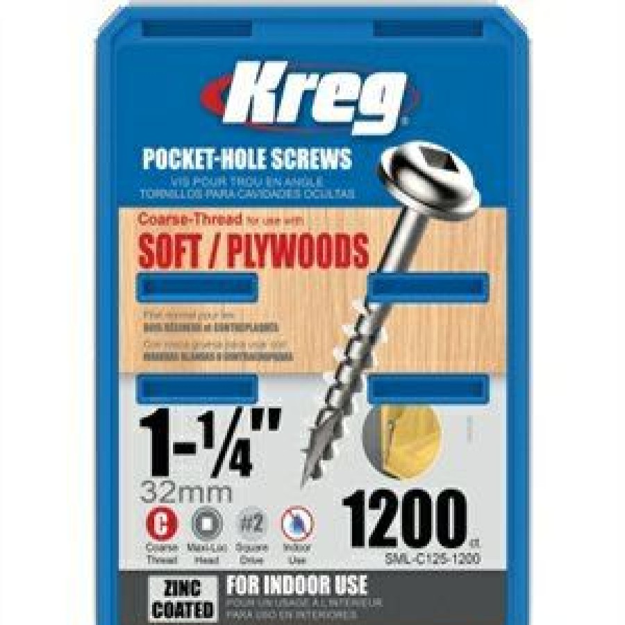 Hardware * | Pocket Hole Screws, Pan Head, #8 Coarse X 1-1/4-In., 1,200-Ct. Kreg Bargain Sale