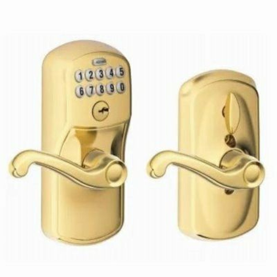 Hardware * | Plymouth Brass Keypad Entry Lockset With Flex Lock Schlage The Latest Fashion