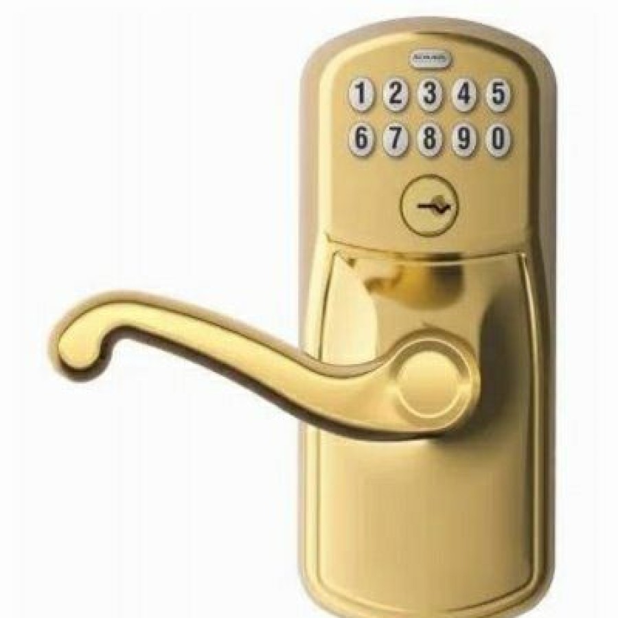 Hardware * | Plymouth Brass Keypad Entry Lockset With Flex Lock Schlage The Latest Fashion