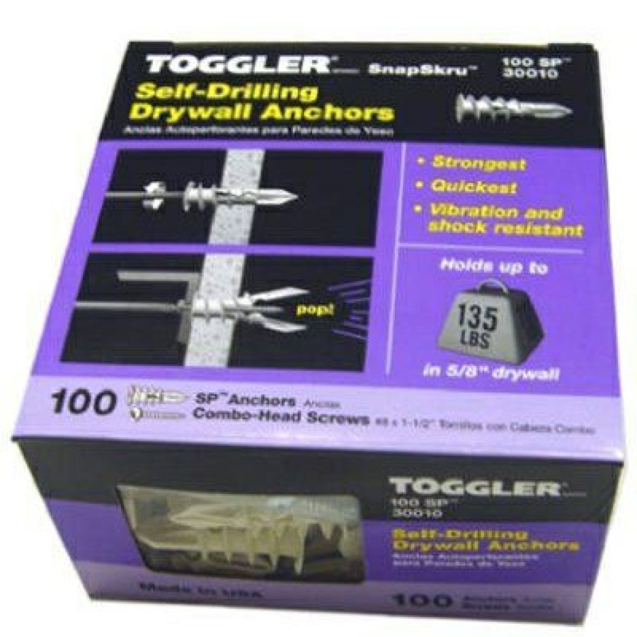 Hardware * | Snapskru Self-Drilling Drywall Anchors, With Screw, 3/8-5/8-In., 100-Pk. Toggler At Lower Price