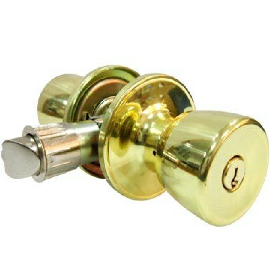 Hardware * | Tulip-Style Knob Mobile Home Entry Lockset, Polished Brass Tru Guard Special Style