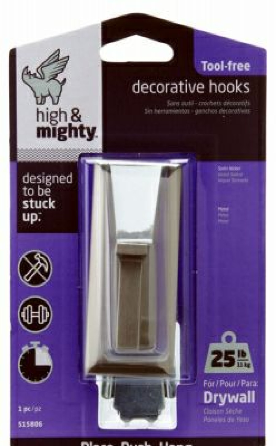 Hardware * | Large Decorative Hook, Satin Nickel, Holds 25-Lbs. High & Mighty Trend Model