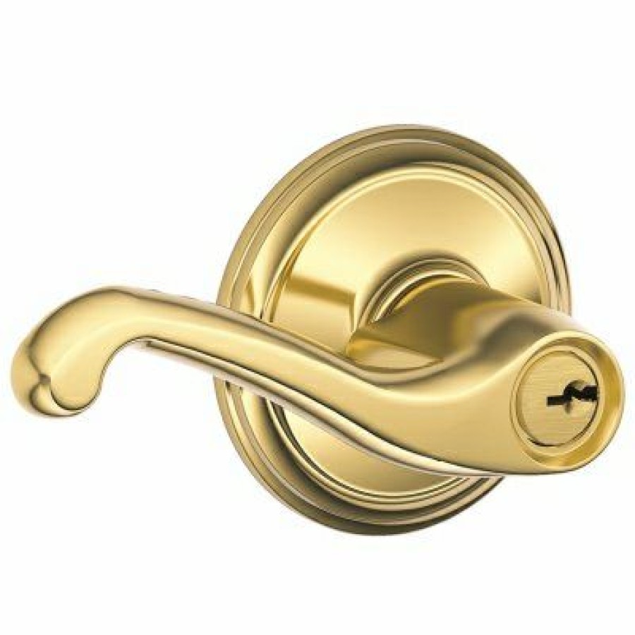 Hardware * | Bright Brass Flair Lever Design Entry Lockset Schlage Offering Discounts