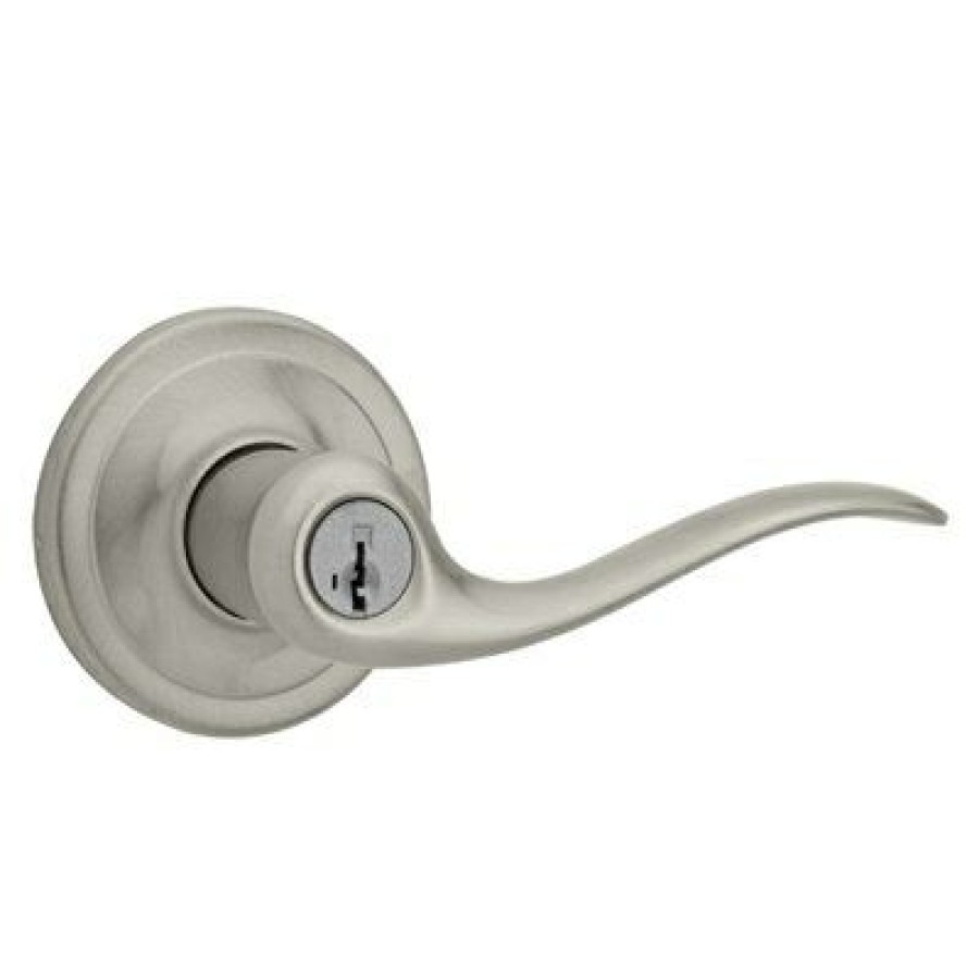 Hardware * | Signature Satin Nickel Tustin Entry Lever With Smartkey Kwikset On Sale