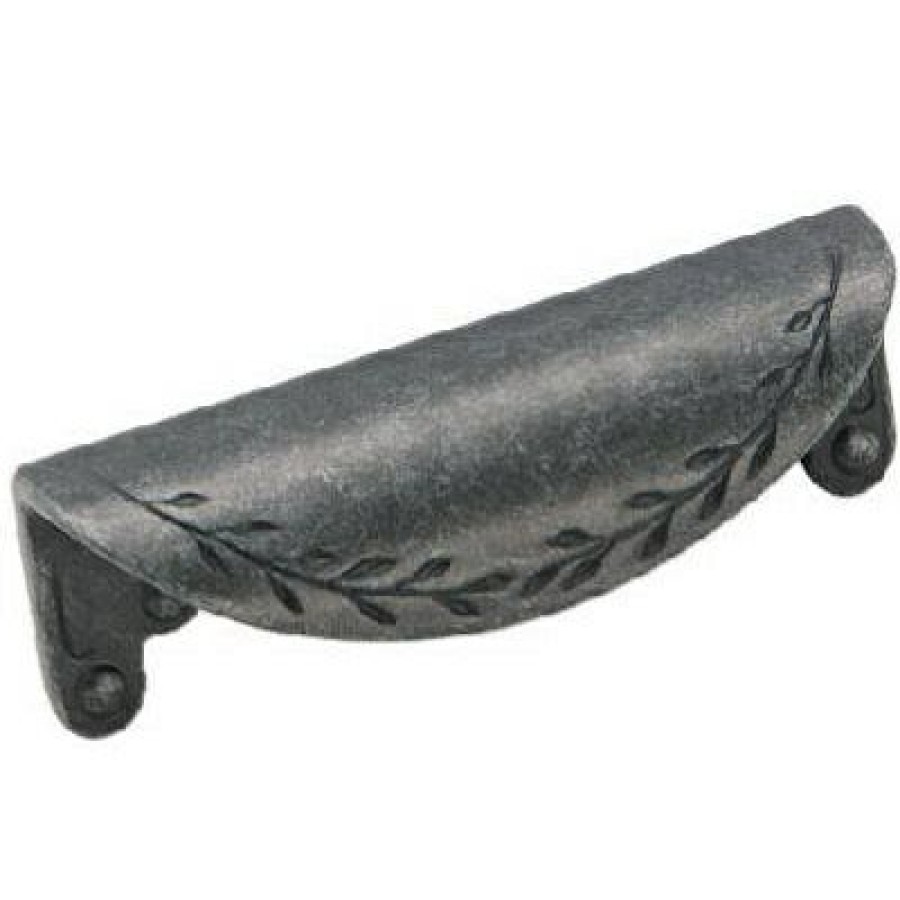 Hardware * | 3-In. Wrought Iron Dark Inspirations Leaf Cup Cabinet Pull Exceptional Design