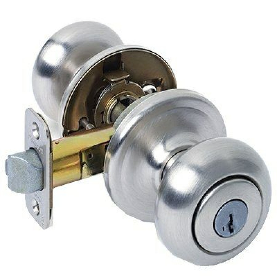 Hardware * | Signature Satin Nickel Entry Lockset With Smartkey Kwikset Special Style