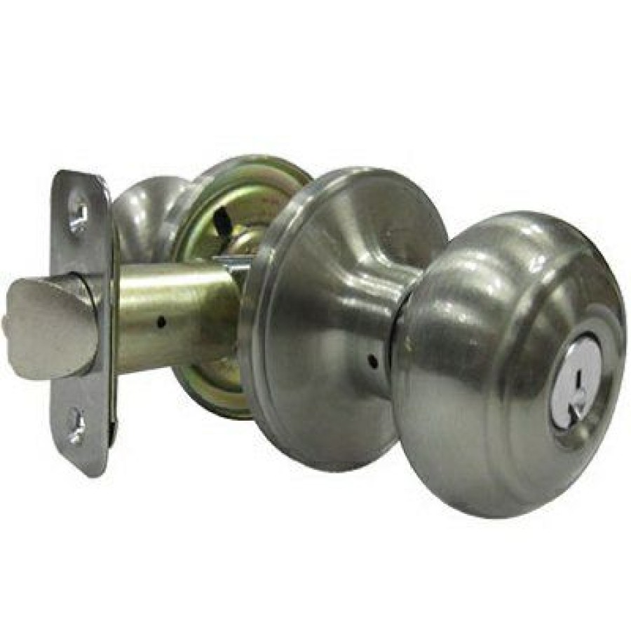 Hardware * | Verona Fancy Mushroom Entry Knob Sets, Satin Nickel Tru Guard Top Selling