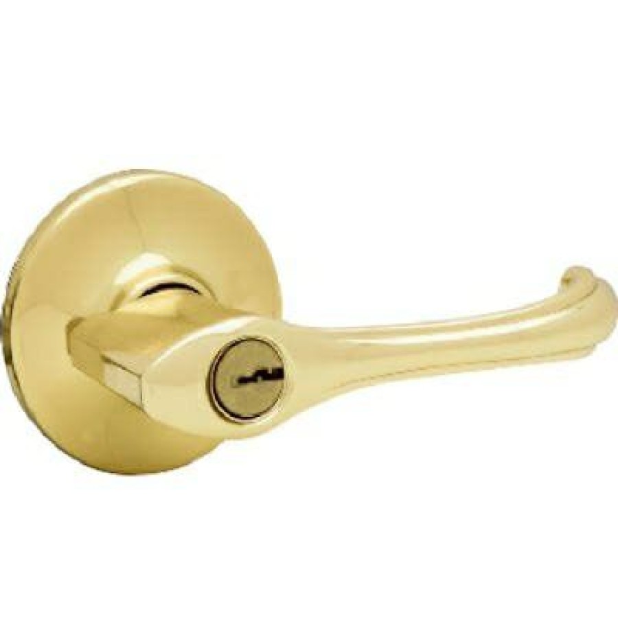 Hardware * | Security Dorian Keyed Entry Lever, Polished Brass Kwikset Fascinating Model