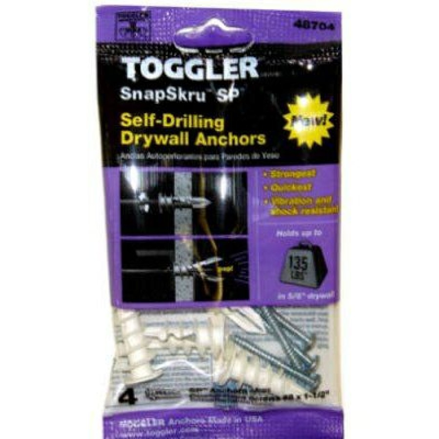 Hardware * | Snapskru Self-Drilling Drywall Anchors, With Screw, 3/8-5/8-In., 4-Pk. Toggler Exceptional Design