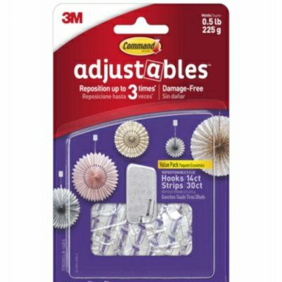 Hardware * | Adjustables Hooks & Strips, Clear, Repositionable, 14 Hooks, 30 Strips Command Hot Selling