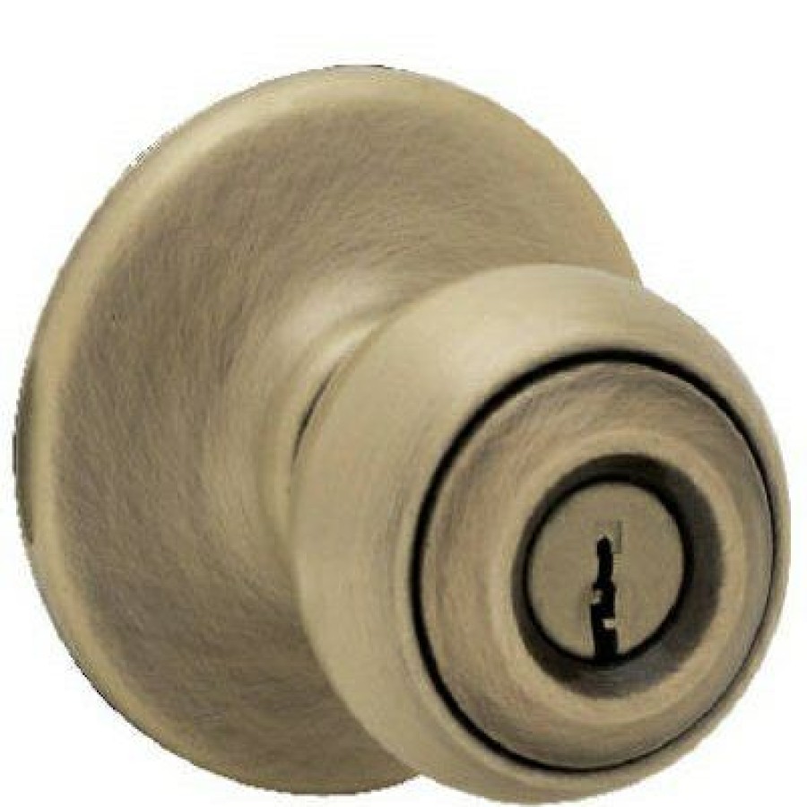 Hardware * | Security Polo Entry Lockset, Antique Brass Kwikset Absolute Quality