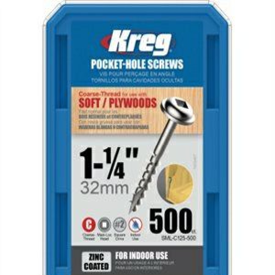 Hardware * | Pocket Hole Screws, Washer Head, #8 Coarse X 1-1/4-In., 500-Ct. Kreg Superior Style