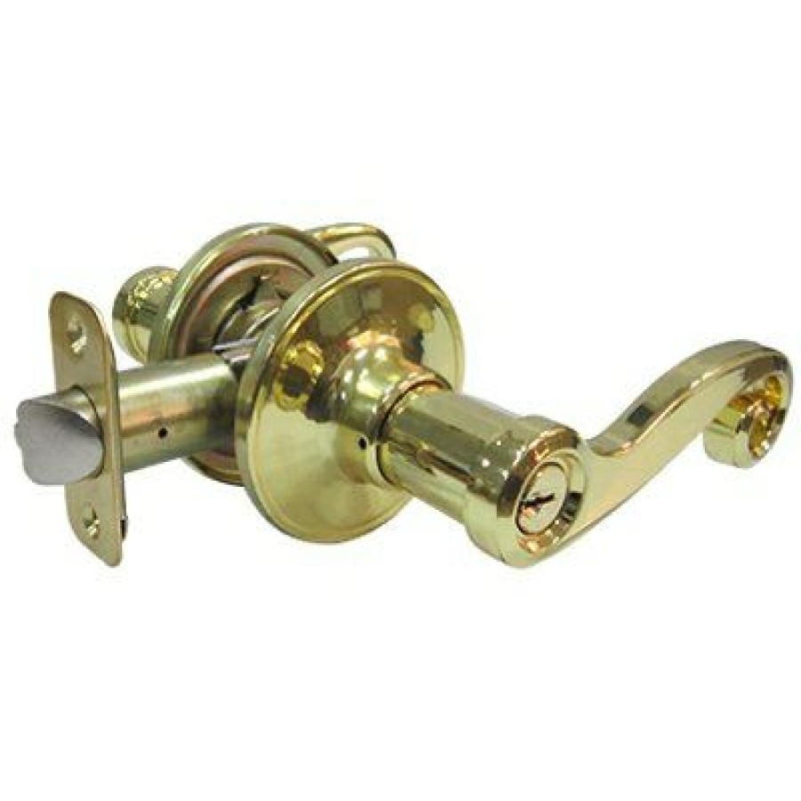 Hardware * | Reversible Scroll Entry Lever Lockset, Polished Brass Tru Guard Glamor Model